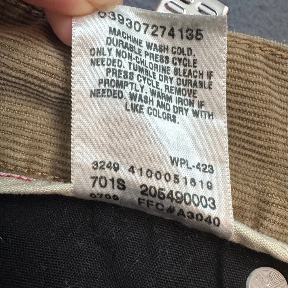 Levis 549 Low Loose Corduroy Pants Mens 42x27 Tan Khaki Baggy Vintage 20549-0003